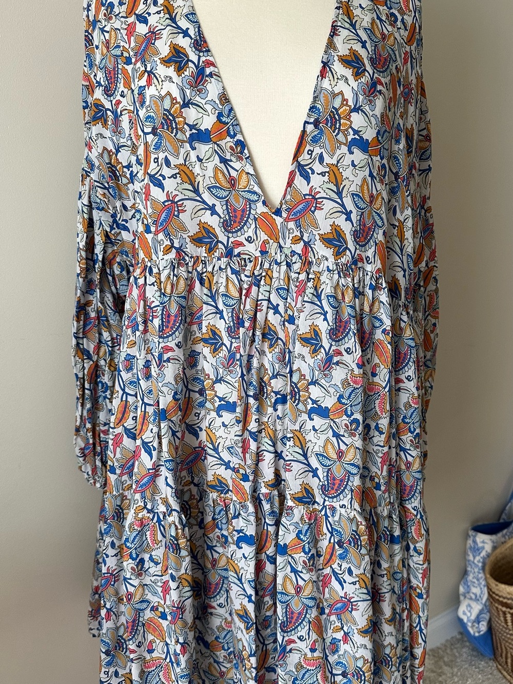 Boden Kaftan with Blue, Orange & Pink Paisley Print